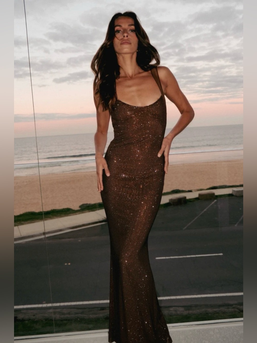 Meshki Jasmyn Hot Fix Maxi Dress With Mesh Back -chocolate